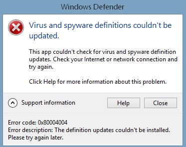 Correction : erreur Windows Defender 0x80004004