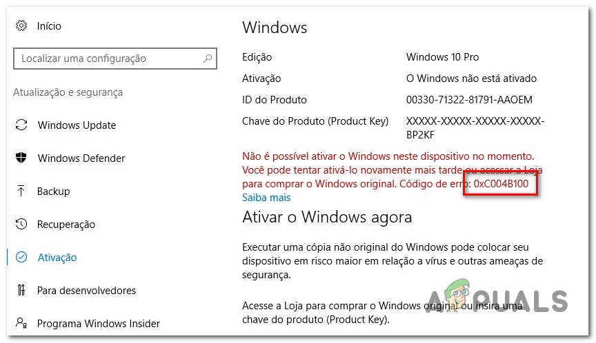 Résoudre l'erreur d'activation de Windows 0xC004B100