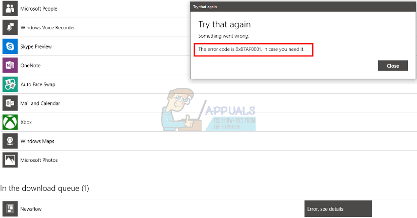 Correctif : Erreur de mise à jour de l'application Windows Store 0x87AF0001
