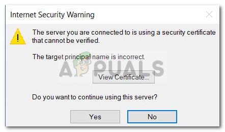 Correctif : le serveur auquel vous êtes connecté utilise un certificat de sécurité qui ne peut pas être vérifié