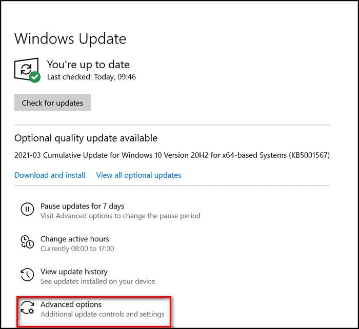 Windows-update-opción avanzada